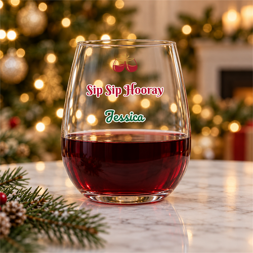 Personalized Christmas Quote Stemless Wine Glass